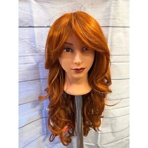 Copper banged curly wig 25 inch synthetic